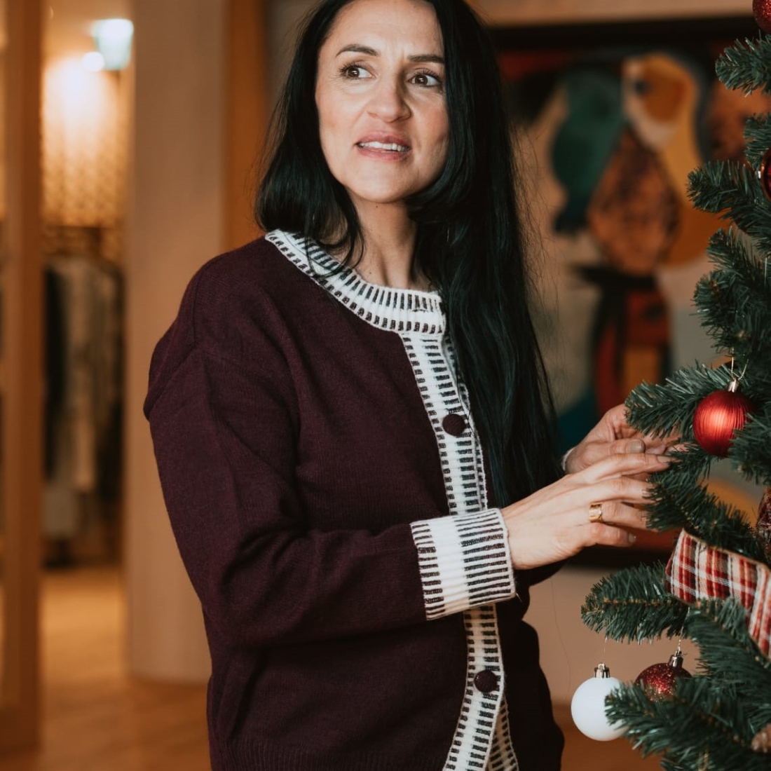 Casaco de malha bordô