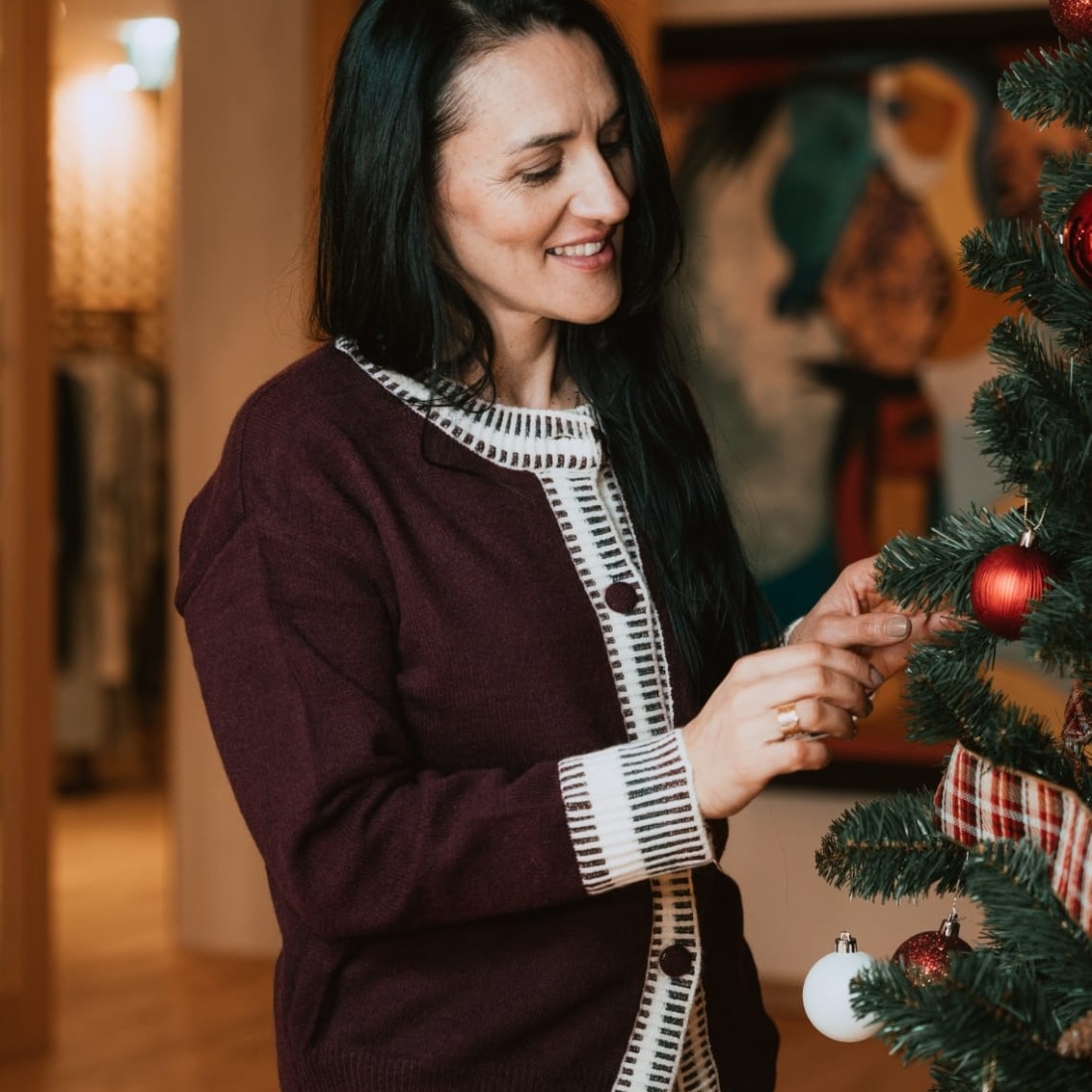 Casaco de malha bordô