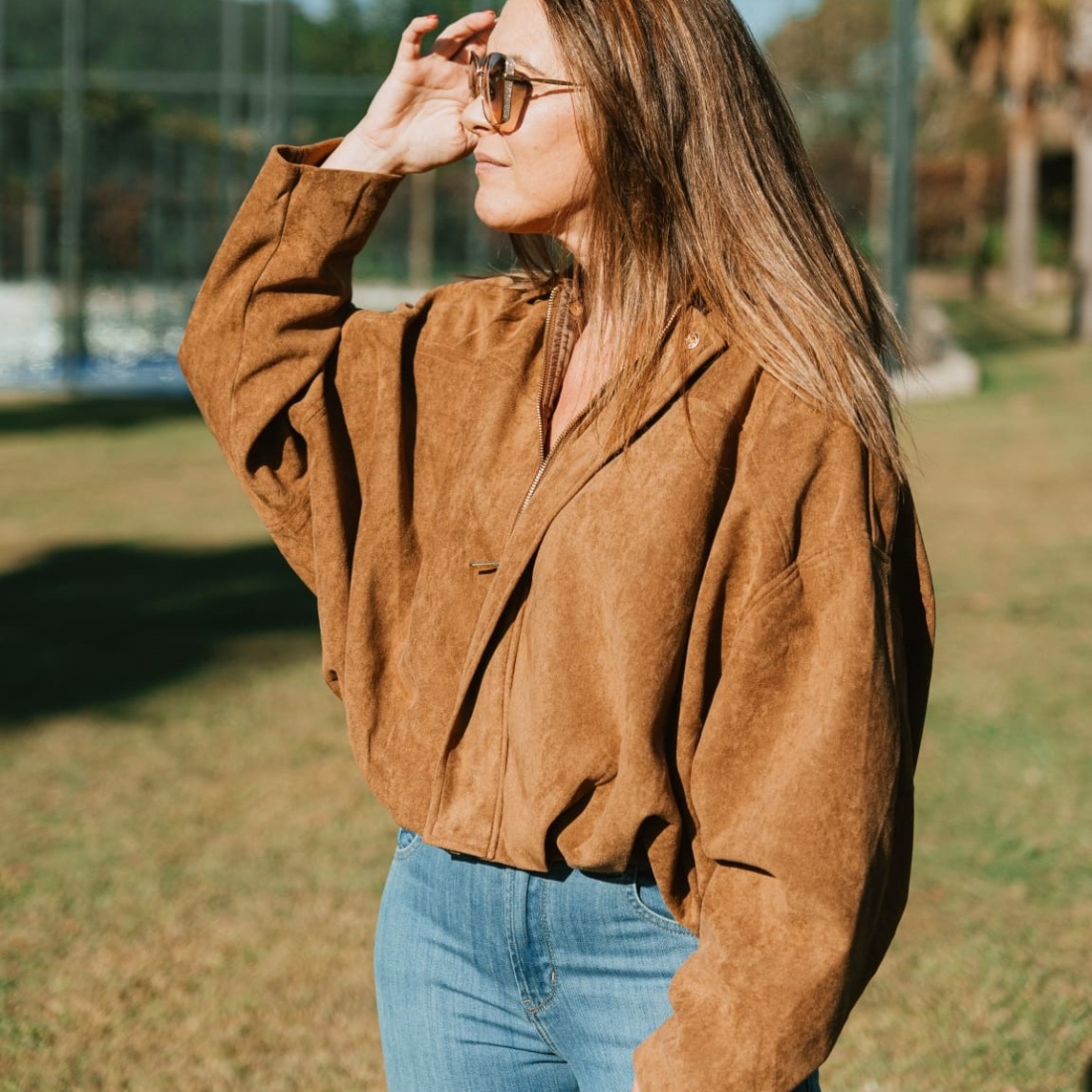 Casaco em pele de pêssego