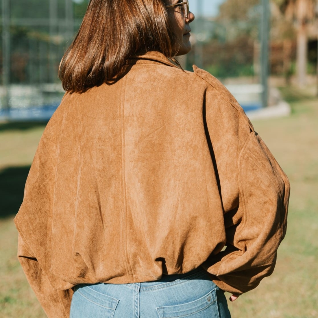 Casaco em pele de pêssego